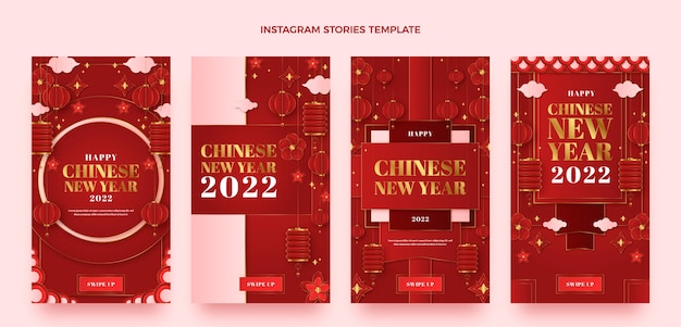 Realistic chinese new year instagram stories collection