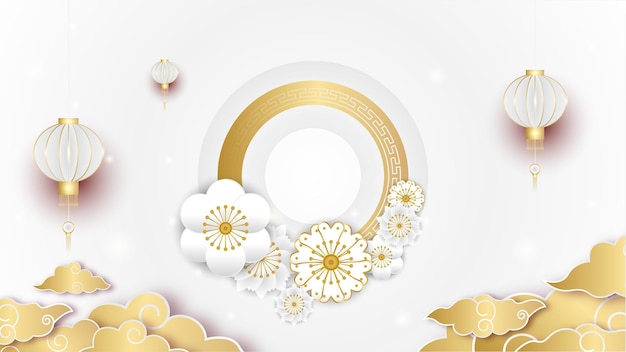 Realistic chinese new year paper style white gold chinese design background