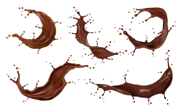 Vector realistic chocolate milk drink splash splatters