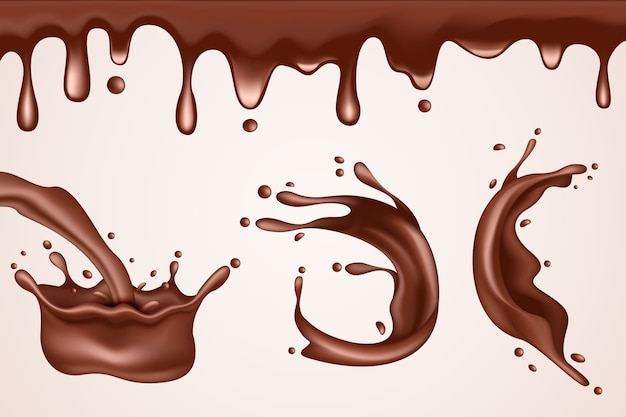 Vector realistic chocolate splash and drip collection illustration