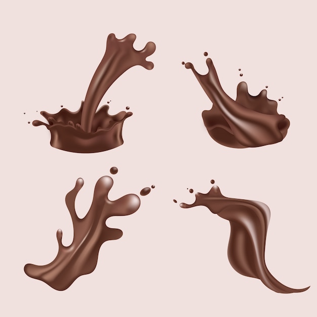 Vector realistic chocolate splash and drip collection illustration