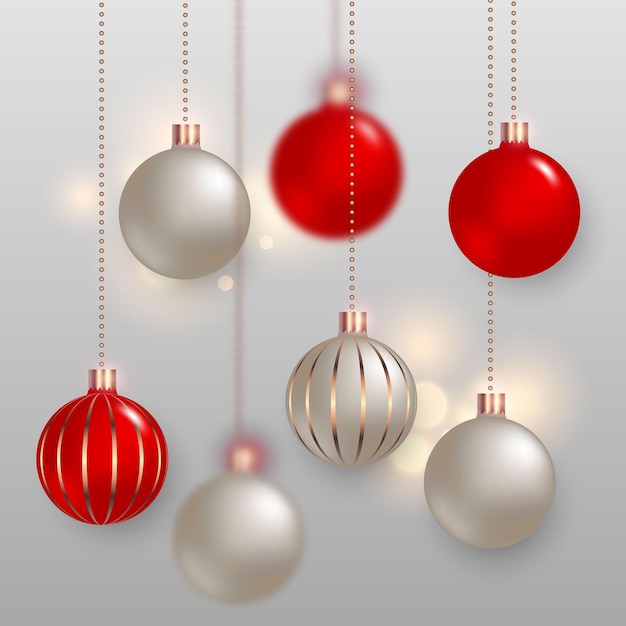 Realistic Christmas Ball silver  golden And Red Color