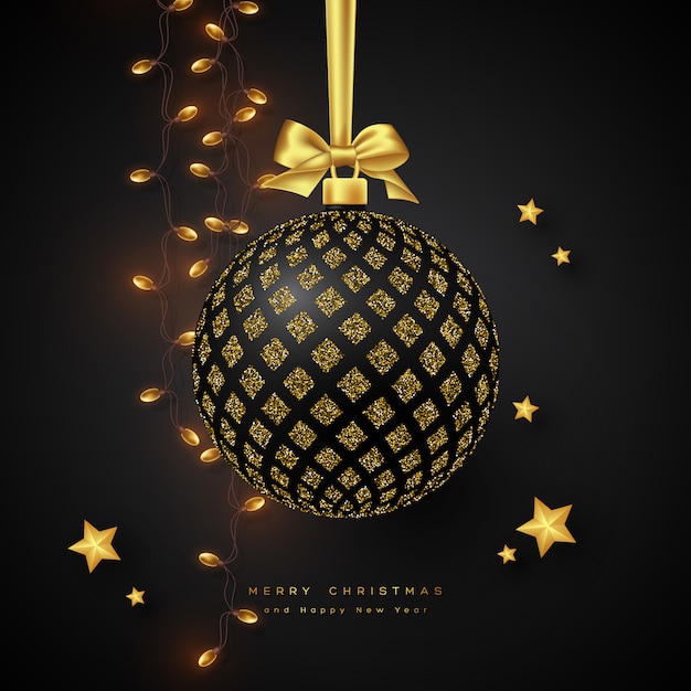 Realistic Christmas black ball.