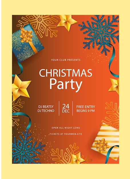 Realistic Christmas party poster template