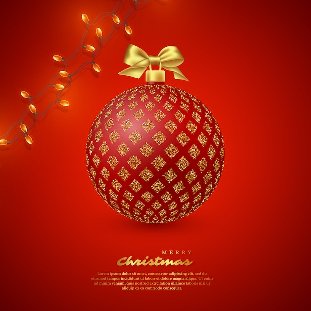 Realistic Christmas red ball.