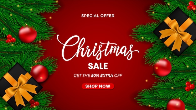 Realistic christmas sale banner