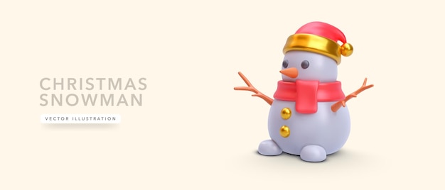 Realistic Christmas snowman with shadow isolated on yellow background Vector illustration