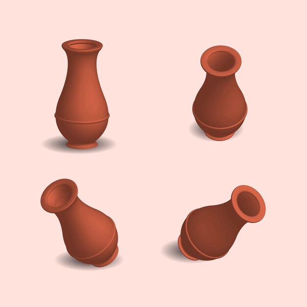 Vector realistic clay pots premium vector illustration