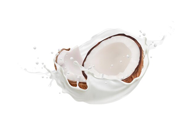 Vector realistic coconut milk and splash with splatters