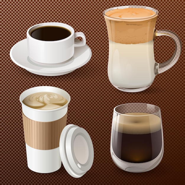 realistic coffee set Vector collection