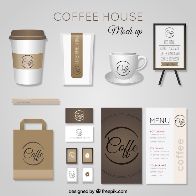 Vector realistic coffee shop stationery