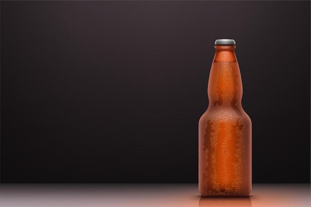 realistic cold beer bottle with water drops