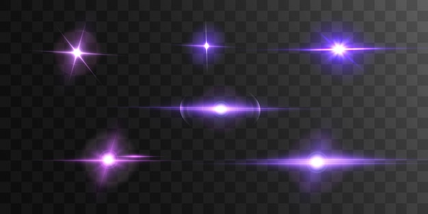 Realistic collection of bright light effects sparkling stars on transparent background for vector