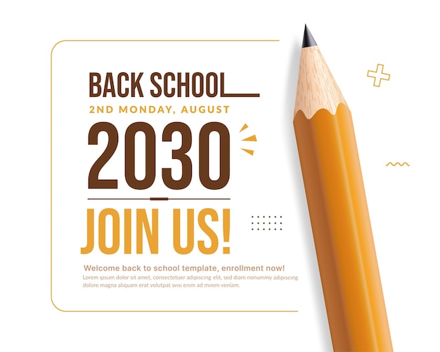 Realistic color pencil isolated on white background, School opening new term invitation poster