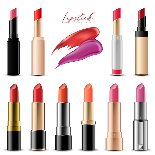 Realistic Colorful Lipstick Collection Set, Vector Illustration