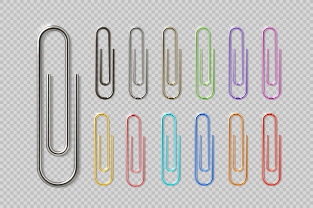 Realistic colorful paper clip set