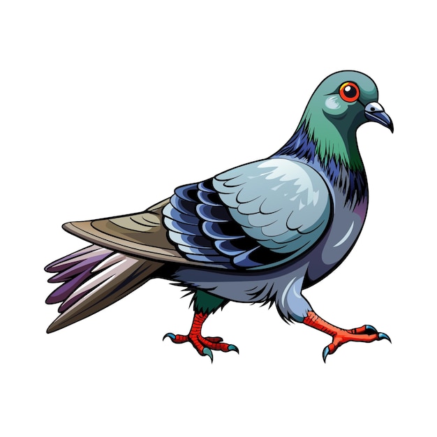 Realistic colorful pigeon cartoon animal illustration