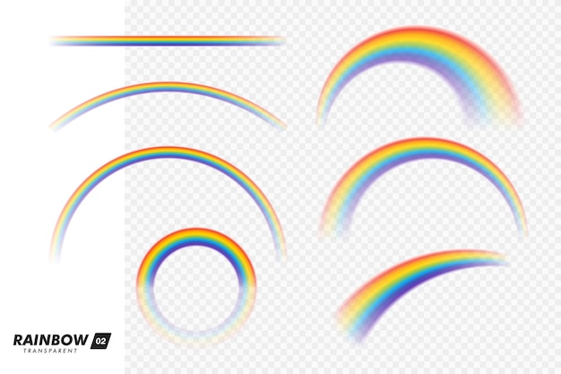 Realistic colorful rainbow. Transparent rainbows set. Vivid rainbow with transparent effect - stock vector