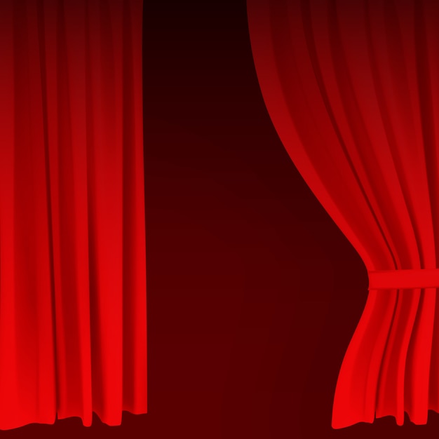 Realistic colorful red velvet curtain folded. Option curtain at home in the cinema.  Illustration. 