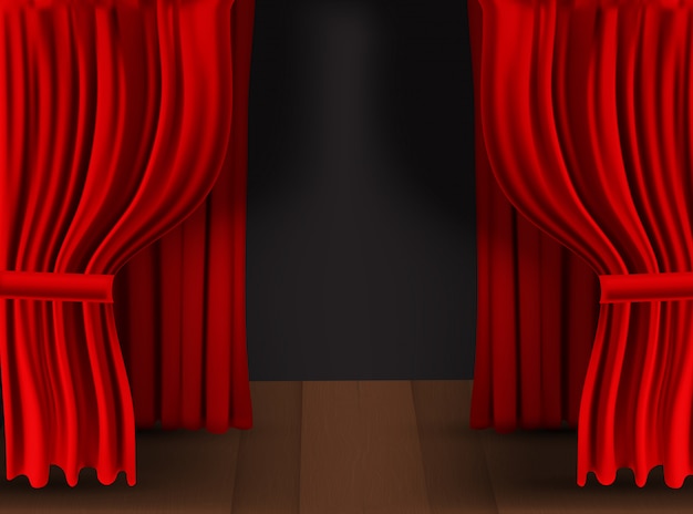 Realistic colorful red velvet curtain folded on a transparent background. Option curtain at home in the cinema.