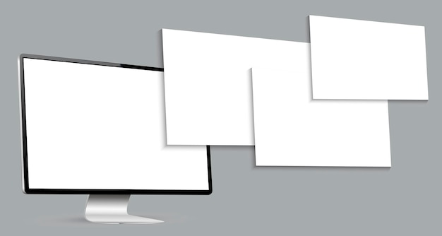 Vector realistic computer screen mockup with blank wireframing pages