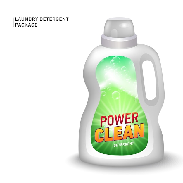 Vector realistic container for liquid detergent with designed etiquette.