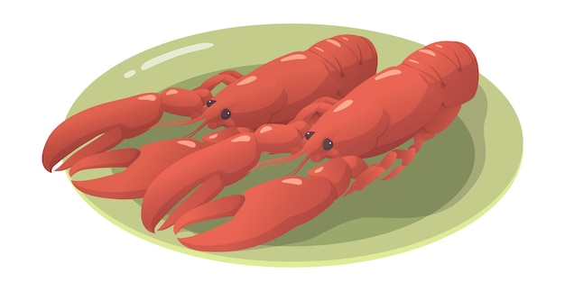 Realistic cooked boiled crayfish with lemon white background Vector illustration