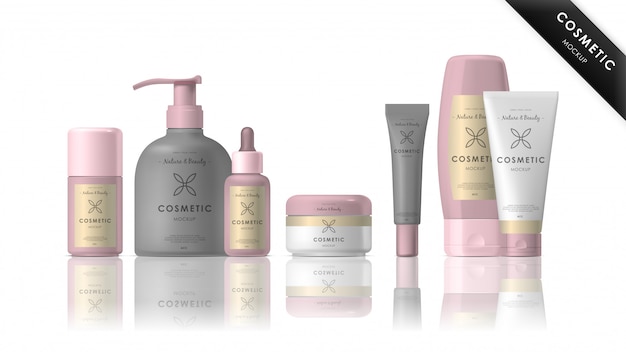 Realistic cosmetic brand mockup set