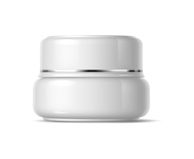 Vector realistic cosmetics product plastic container of cream isolated 3d vector mockup white jar with a lid used to store and dispense creams or lotions for skincare or cosmetic purposes