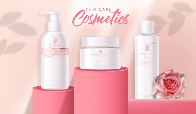 Realistic cosmetics skin care, geometric forms, cleanser, illustration