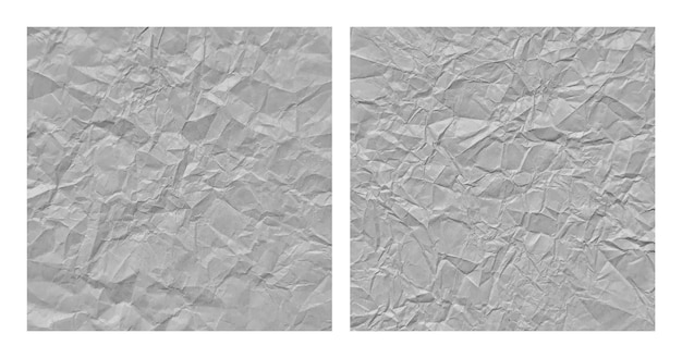 Vector realistic crumpled gray paper texture background set