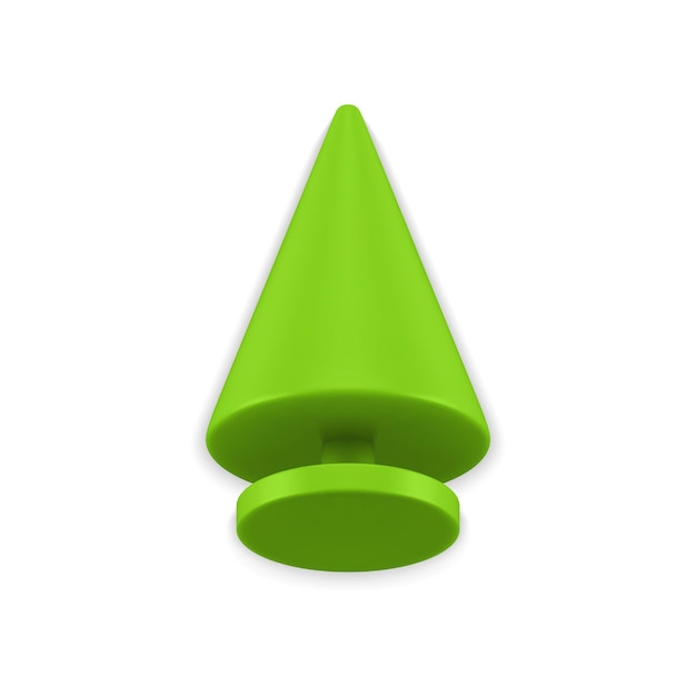 Realistic cute glossy green Christmas tree statuette minimalist cone shape on stand isometric vector