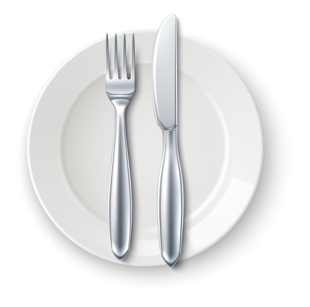 Realistic cutlery on plate Finished meal waiter signal