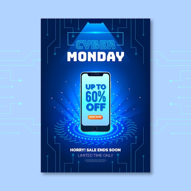 Realistic cyber monday flyer template