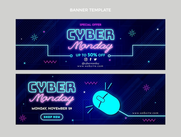 Realistic cyber monday horizontal banners set