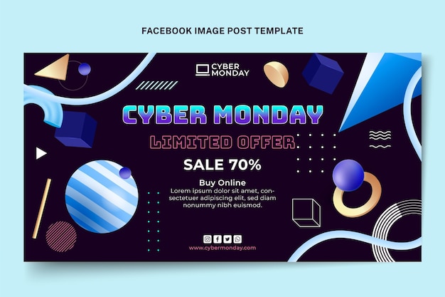 Realistic cyber monday social media post template