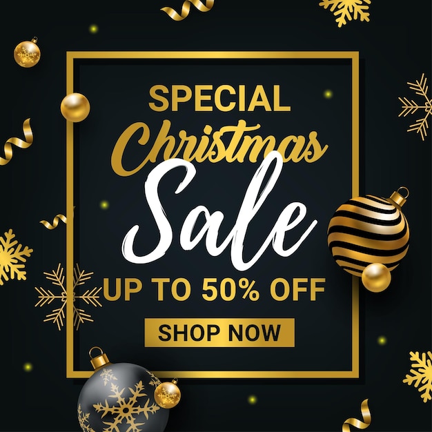 Realistic decorative christmas sale banner for social media post