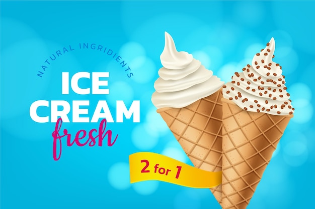 Realistic delicious ice cream promo