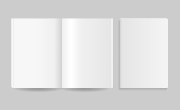 Realistic Detailed 3d Blank Magazine Empty Template Mockup Closeup View Set on a Grey Vector illustration