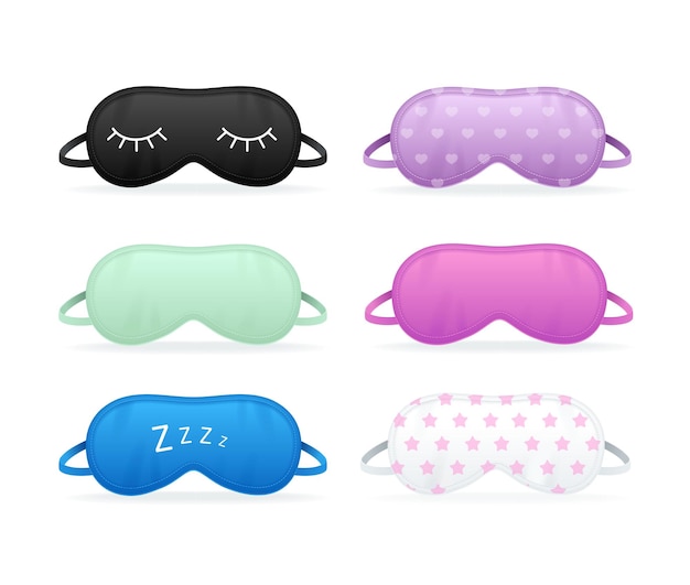 Realistic Detailed 3d Blank White and Black Sleep Mask Template Mockup Empty Template Mockup Set on a Transparent Background Vector illustration