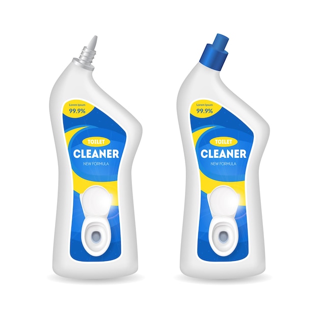 Realistic Detailed 3d Bottles with Toilet Cleaner Vector