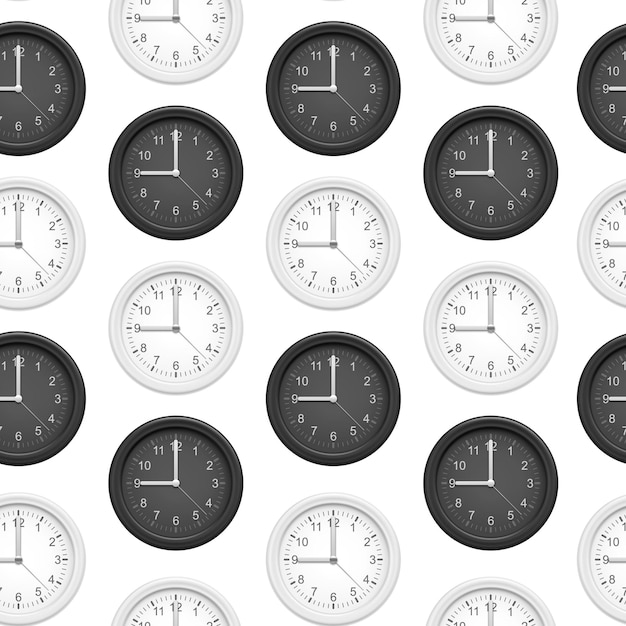 Vector realistic detailed 3d classic clocks wall seamless pattern background vector