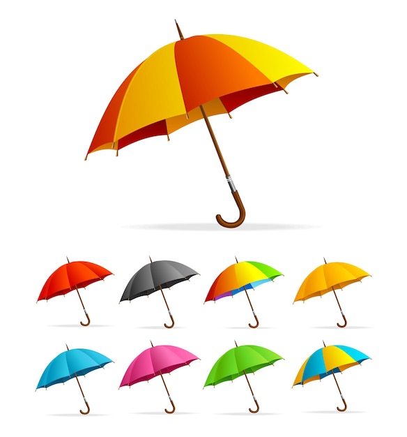 Realistic Detailed 3d Color Umbrella Set Vector