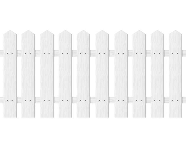 Realistic Detailed 3d Empty White Wood Fence Closeup View Vector illustration of Wooden Palisade for Village