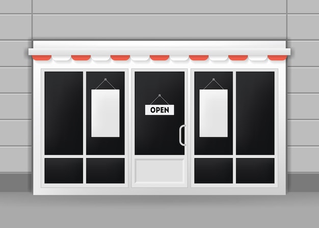 Realistic Detailed 3d Exterior of Restaurant Cafe or Shop Doors Vector