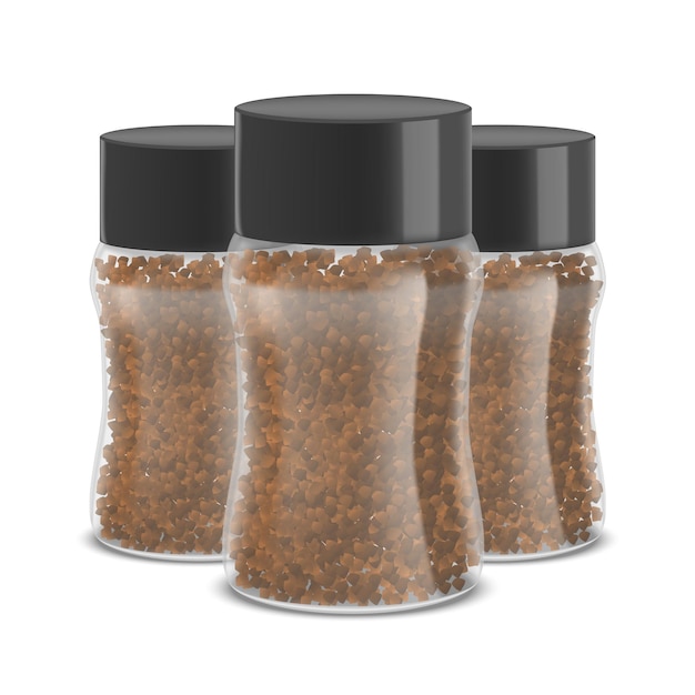 Realistic Detailed 3d Instant Coffee Glass Jar Set Vector