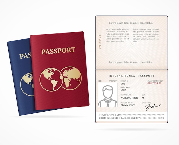 Realistic Detailed 3d International Passport Blank Set Vector