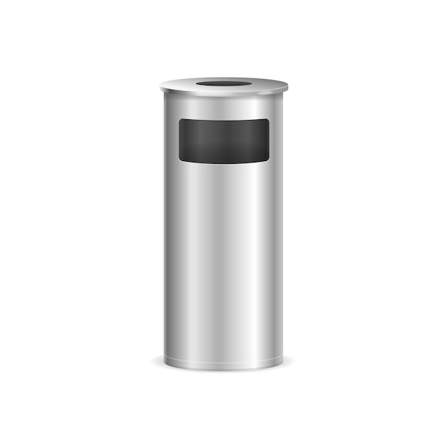 Realistic Detailed 3d Metal Trash Bin for Different Garbage Vector illustration of Metallic Trashcan or Wastebasket