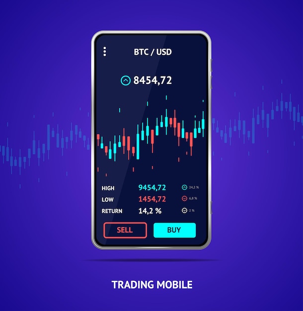 Vector realistic detailed 3d mobile stock investment trading concept with candlestick graph chart vector illustration of finance analytics in business app