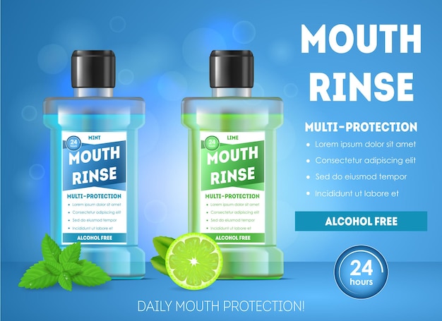 Realistic Detailed 3d Mouth Rinse Ads Vector